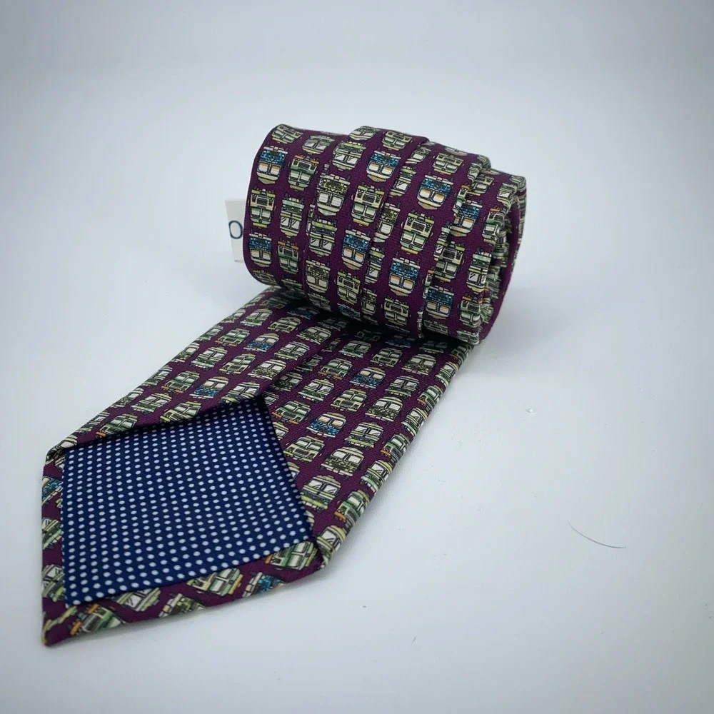 Eton‎ Tie Men One Size Multi Trucks Print Silk Classic Fit Necktie Italy Made